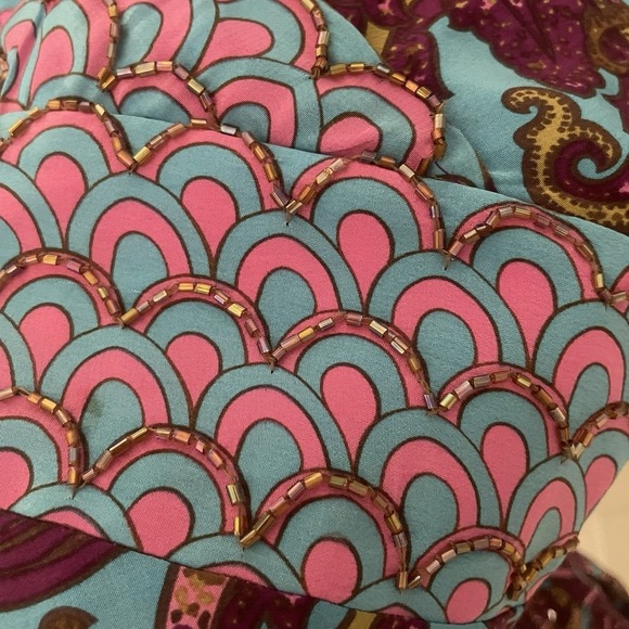 Plenty By Tracy Reese Beaded Silk Long Bell Sleeve Tie Back Blouse Top Size 4 - Picture 8 of 13